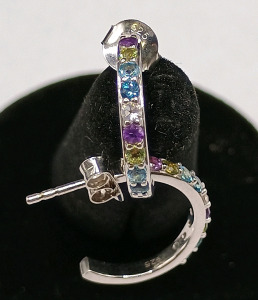 Multi Colour Gemstones Silver Hoop Earrings
