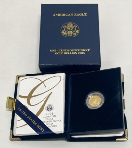 2004 American Eagle One-Tenth Ounce Proof Gold Bullion Coin In Disply Book