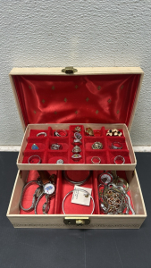 Vintage Ornate Jewelry Box with Large Assortment of Various Costume Jewelry (More Info in Photos)
