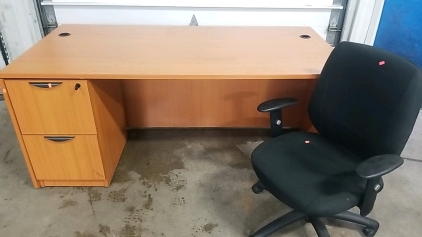 (1) Large Work Desk w/ Cabinet and Chair