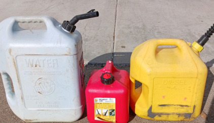 (3) Fuel & Water Containers - 6&frac12; Gal Water 5 Gal Diesel 2 Gal Gasoline<br/>