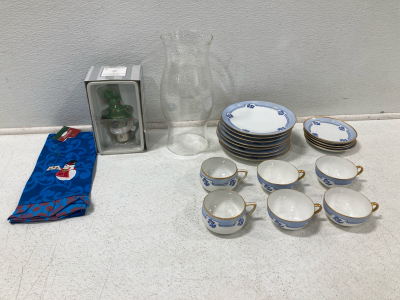 (13) Antique Glass Plates, (6) Antique Glass Cups & More