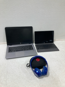 (1) 14&rdquo; HP EliteBook Laptop, (1) 12.5&rdquo; Windows Surface, (1) Blue Beats Headphones w/Case
