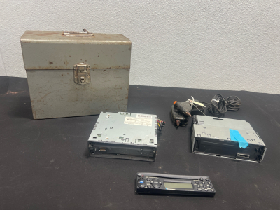 (2) Car Stereo Systems (2) Hot Glue Guns (1) Metal Storage Box with Lock