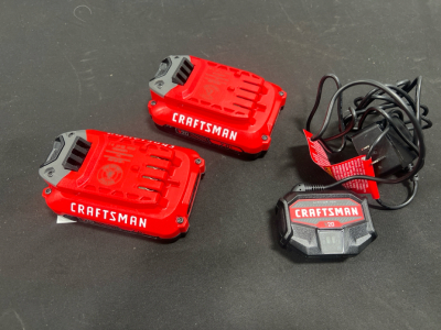(2) Craftsman 2.0 AH Lithium Ion Batteries and (1) Battery Charger- Like New- Great Condition