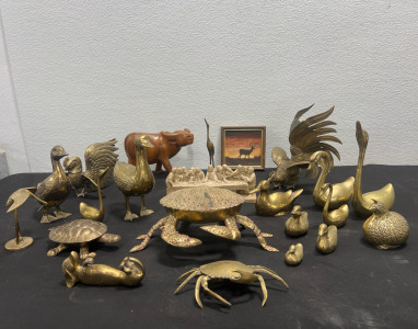 Assorted Metal Home Decor Items- Animals, Pictures Frame and Wooden Cow