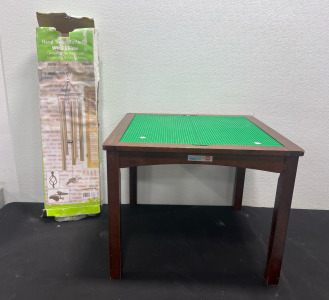 (1) Wooden Lego Table- 19&rdquo;x23 1/2&rdquo; And (1) Samsclub Hand Tuned Butterfly Wind Chime