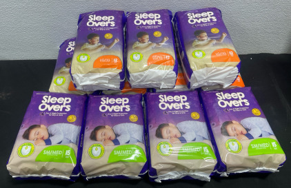 (11) Sleep Overs Youth Pull Ups- Size Lg/XL- 12 Per Pack- And Size SM/MED- 15 Per Pack- UNOPENED Brand New, Great Condition