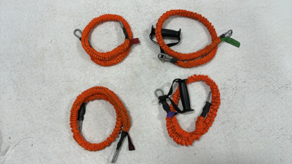 (4) Stroops Slastix Resistance Bands (1 Very Light, 2 Medium, 1 Heavy), (2) Plastic Band Handles