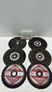 (6) Various Size and Type Cut-Off Wheels (More Info in Photos), Bin of Various Fasteners
