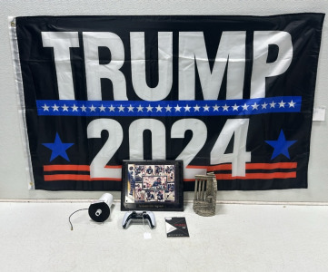Playstation 5 Controller (Turns on and Works), Trump 2024 Flag, Jacksonville Jaguars Plaque, WPANT30164-STA 4G Cellular Antenna (Works), Roman Architecture Fish Tank Diorama, iPhone 7/8 Glass Screen Protector