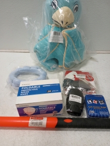 Axe handle, Case, Left center Right game, Boxes of face masks, Coca cola party kit, Headband, Dragon stuffy