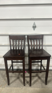 (2) Dark Brown Wooden Counter Stools (17&rdquo; x 15&rdquo; x 41&rdquo;)