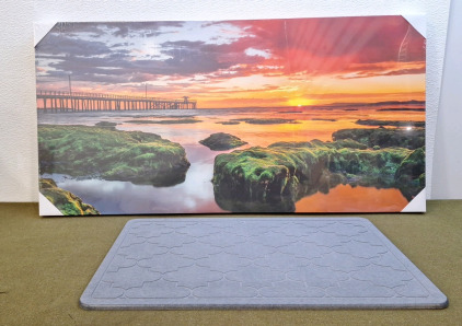 (1) Tomuu Erissa, Stunning Seaside Sunrise Scene, Large Canvas Wall Art, 40" x 20" & (1) Diatomite Stone Bath Mat, 23.5" x 15"