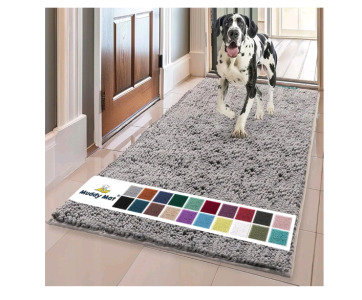 (1) Muddy Mat, Shown on TV – Super Absorbent Microfiber Dog Door Mat For Muddy Paws, Non-Slip Washable Pet Rug, Quick Dry Chenille Entryway Carpet, Machine Washable Indoor Outdoor mat, Grey, 60"x24"