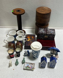 (4) Flower Mugs (2) Jewelry Boxes & More