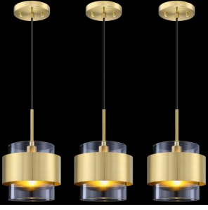 Dolaimi House 3pk Hanging Kitchen Island Pendant 6.5" Light Fixtures Gold/Brass