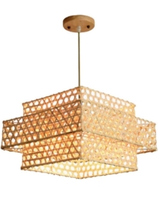Hanging Pendant Light Bamboo Ritan Chandelier Square 30cm 12"
