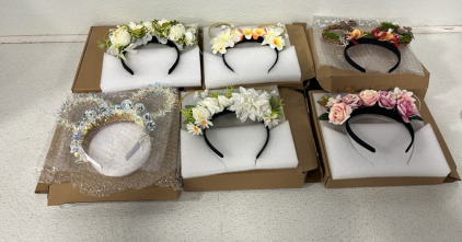 (6) Flower Mouse Ear Headband, White, for Women and Girls,Glowing Mouse Ears Headband for Theme Party Costume & More
