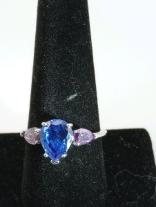 Blue Sapphire+Amethyst ring size 10 ,Blue & White Sapphire ring size 10 silvertone