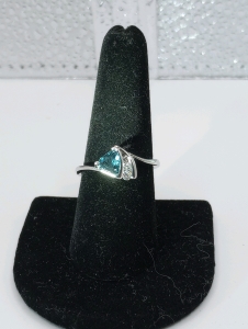 Aquamarine Trillion cut Faceted size 9 ring .925 silver
