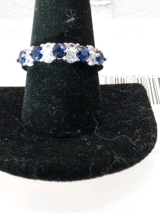 Blue+White Sapphire size 10 ring .925 silver