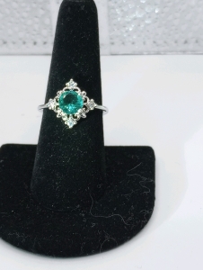 Blue+Green Oval cut ring size 8 silver.925