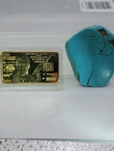 Turquoise Freeform Polished Slab 147.60ct,Trump $100 Gold-plated 1oz bar
