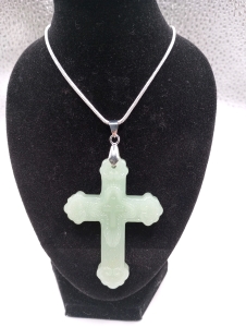 Turquoise Silver .925 Necklace, Natural Cyan Jade Cross Pendant Silver .925 Necklace