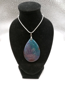 Natural Rainbow Dragon Veins Agate silver.925 Necklace,Blue Crazy Lace Agate Freeform Pendant.925 Silver Necklace