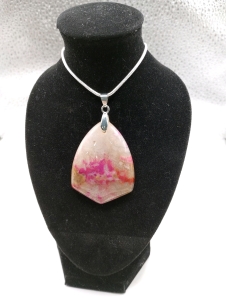 Natural Peach Chrysanthemum Coral Pendant, Natural Larvikite Teardrop Pendant Necklace