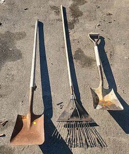 Grass Rake .. Flat Head Shovel... Flat Head Scoop Shovel...