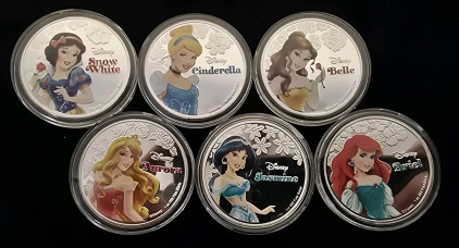(6) Disney Princess Silver Plated Collector Coins