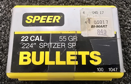 Speer .22 Cal 55gr Bullets
