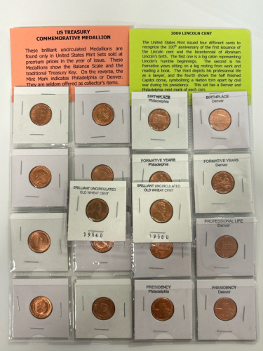 US Treasury Commemorative Medaliions, 2009 Lincoln Cents and Wheat Cents