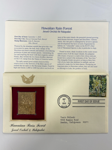 First Day Of Issue Gold Plated Hawaiian Rain Forest Stamp