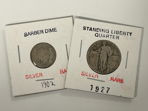 1902 Rare Barber Dime and 1927 Rare Standing Liberty Quarter