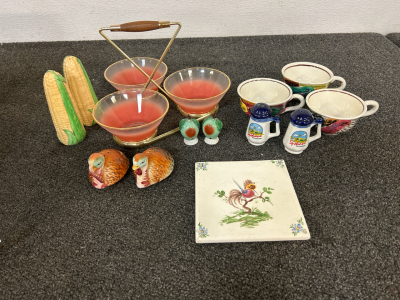 Candle Holder, Tea Cups, & Salt & Pepper Shakers