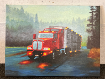 Beautiful Canvas Painting of Red Semi Truck