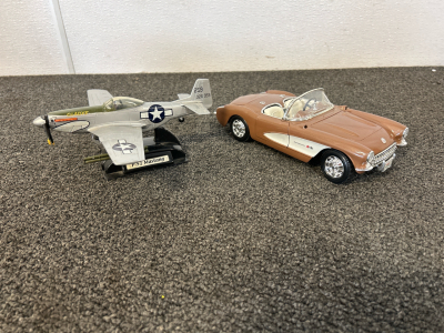 Vintage Diecast Car & P-51 Mustang Model