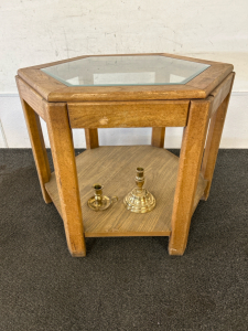 Small Side Table, & (2) Candlestick Holders