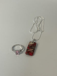 Red Sea Jasper Necklace, & Oval Cut Pink Kunzite- Size 10