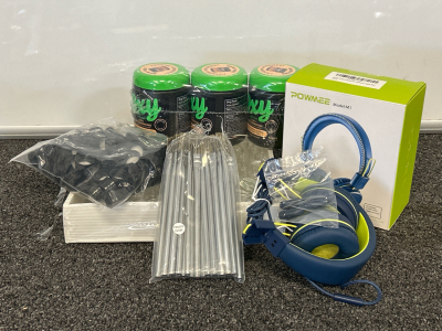 Youths Headphones, Aloe Cleansing Pads, Miniature Jars with Lids and Brushes