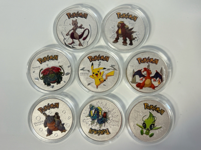 (8) Pok&eacute;mon Silver Plated Collectible Coins