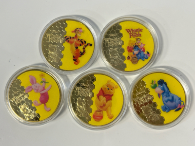 (5) Disneys "Pooh and Freinds" Gold Plated Collectible Coins