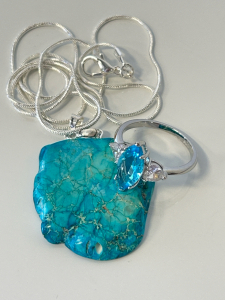Beautiful Turquoise Necklace and Size 9 Aquamarine Ring