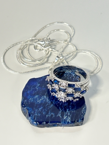 Beautiful Dark Blue Jasper Necklace and Size 9 Saphire Ring