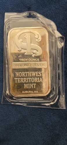 1 Troy Ounce .999 Fine Silver Northwest Territorial Mint Bar- Authenticated