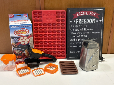 Pancake Flipper, Food Chopper/ Slicer, Jello Molds, and More