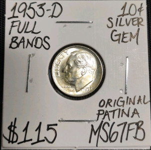 1953-D MS67FB Full Bands Gem Silver Dime